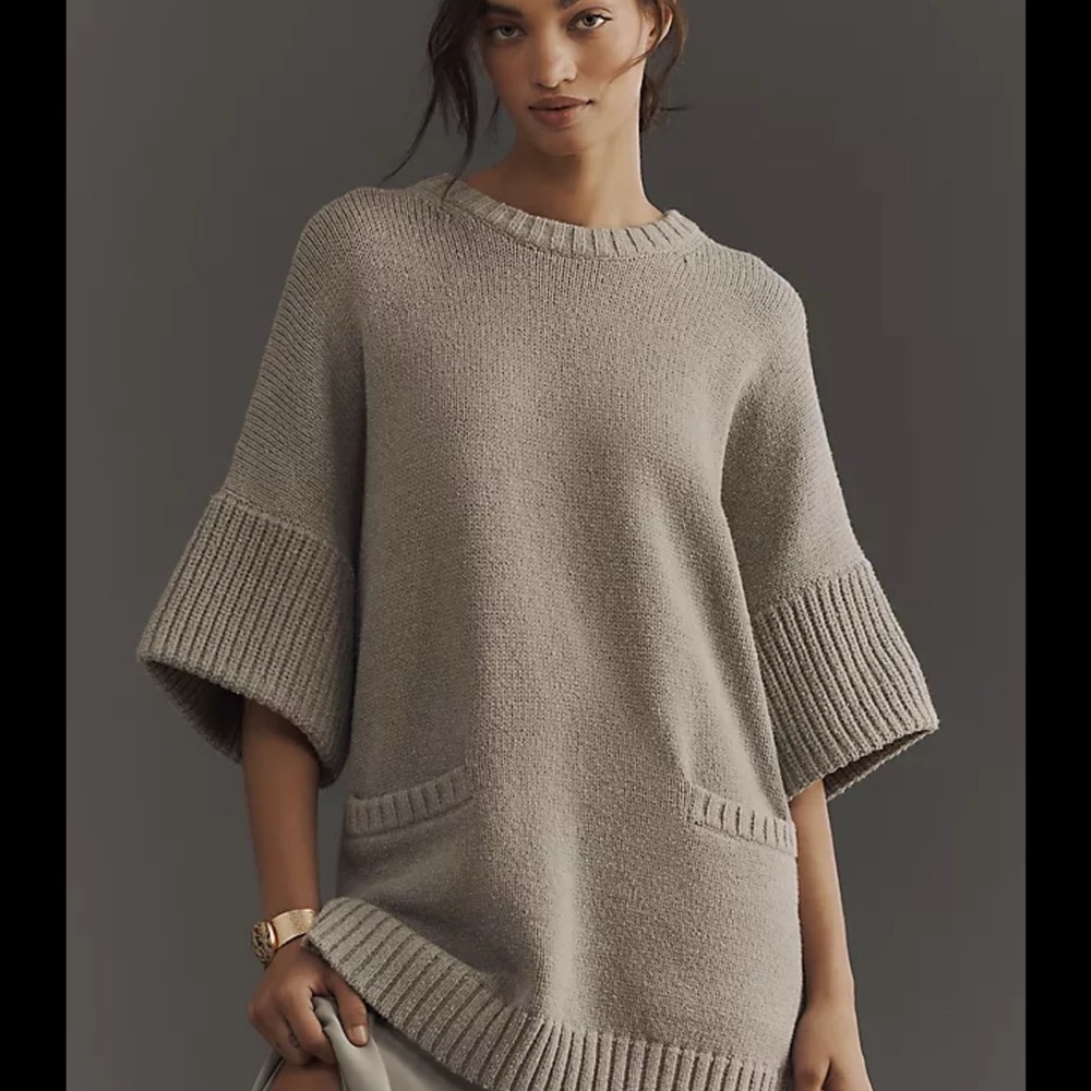 Anthropologie Pilcro Oversized Short-Sleeve Sweater Tunic Women’s XS Grey Boho